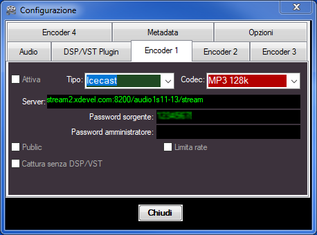 Impostare streaming audio con mb recaster